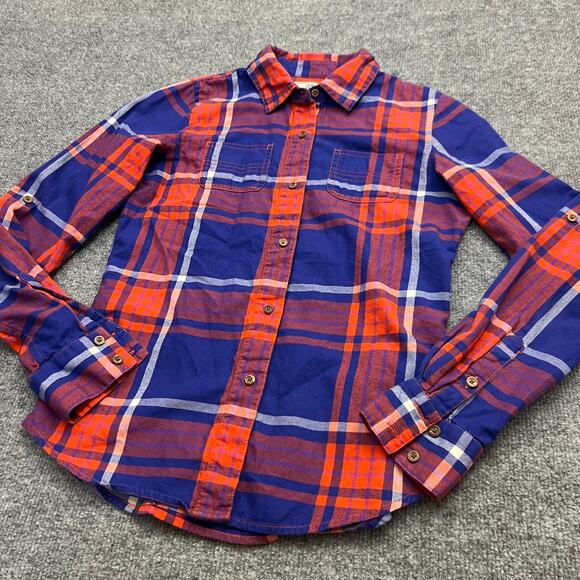 The North Face Flannel Shirt Womens XS Blue Red Plaid Cotton Collared Button-Up - Picture 2 of 11